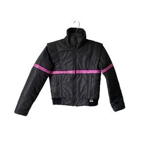 Vintage Snugger Ladies 8 Black Pink Puffer Ski Jacket YKK Zip Hong Kong 80s